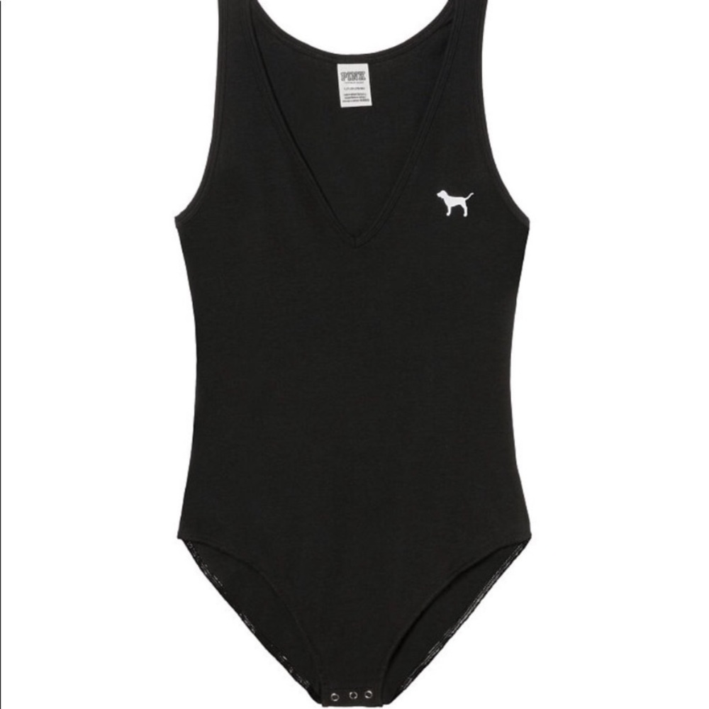 PINK Victoria’s Secret Classic Black V-neck Snap Bottom Cotton Blend Bodysuit